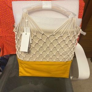 NWT Tory Burch Sandrine yellow net tote bag solar